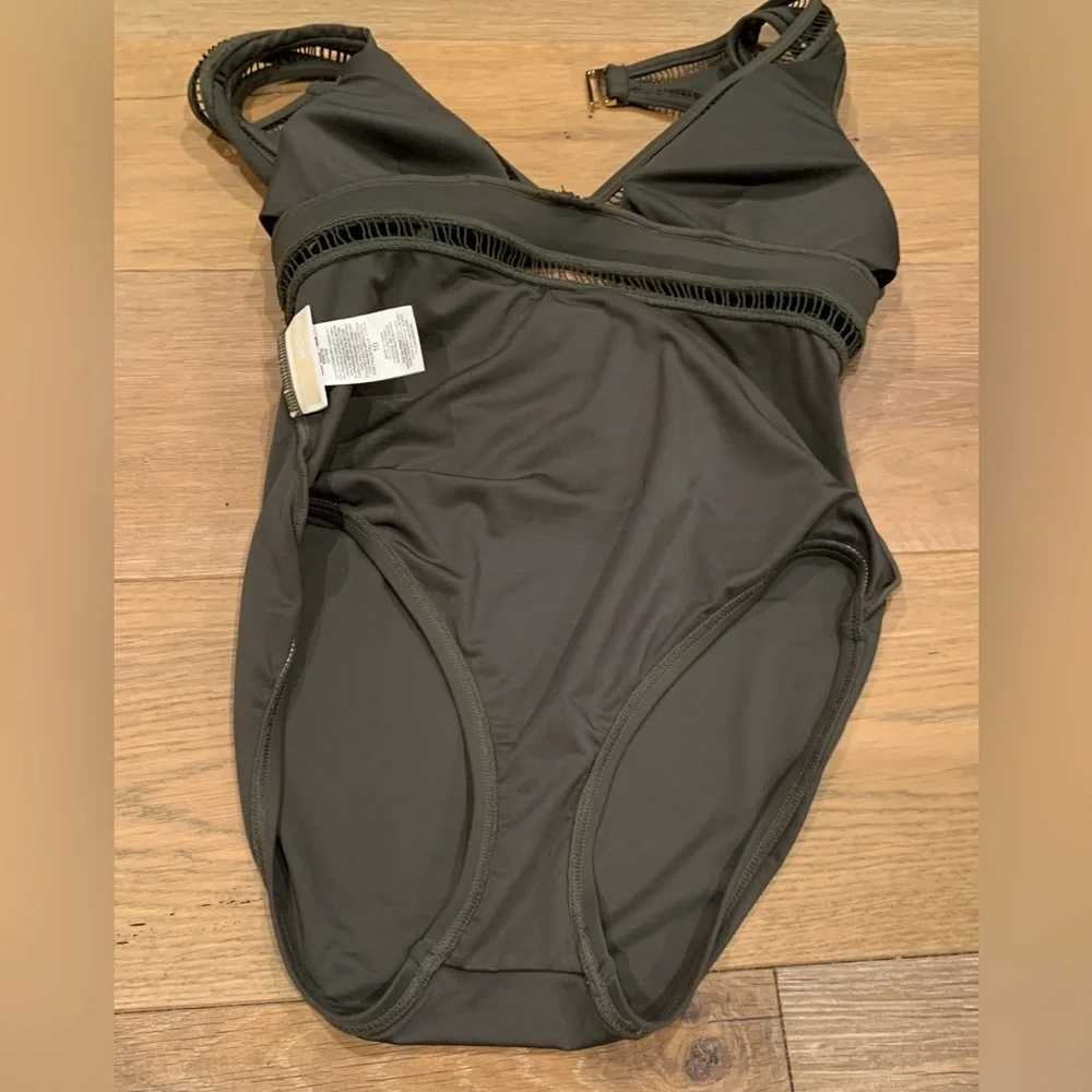 MICHAEL KORS Cruise Olive Green Ladder Cutout One Piece Swimsuit Womens 10 - Picture 9 of 11